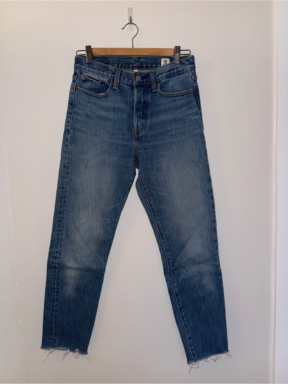 Levi's Medium Blue Cropped Ankle Jeans with Raw Hem